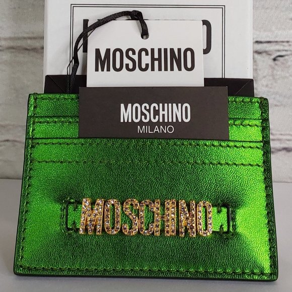 'MOSCHINO' LEATHER 'CASINO KRYSTAL' RAISED BLING LOGO FRONT FOILED CARD CASE - Picture 6 of 16
